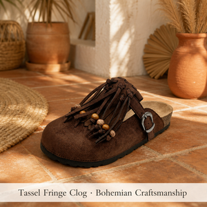 Mules plates pour femme en daim style <span class=keywords><strong>Boston</strong></span> avec franges, perles en bois, semelle en liège souple et bride à boucle avec soutien de la voûte plantaire - Product Image 4