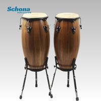 Ensemble de tambours congas latins 10 et 11 pouces avec support, corps en bois massif, peau de vache naturelle, tambour à main pour performance sur scène ou en bar