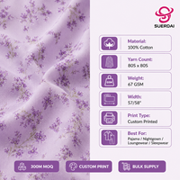 Tela de algodón estampada, impresión digital personalizada, tela ligera y suave para pijamas, ropa de dormir, marca OEM