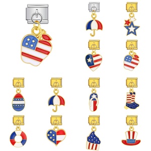 Abalorios colgantes de acero inoxidable de 9 mm con diseño de bandera estadounidense patriótica, estilo italiano, para pulseras, joyería de moda para el Día de la Independencia - Product Image 1