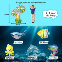 Décoration de fête d'anniversaire sur le thème des animaux marins, guirlande de ballons bleus avec requin, bulles, poisson, fournitures de fête pour garçon