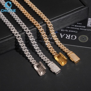 Cadena Cubana de Plata de Ley 925 con Moissanita VVS Totalmente Pavimentada, Chapada en Oro de 18K, Unisex, con Corte Brillante Redondo, Venta al por Mayor de Joyería - Product Image 2