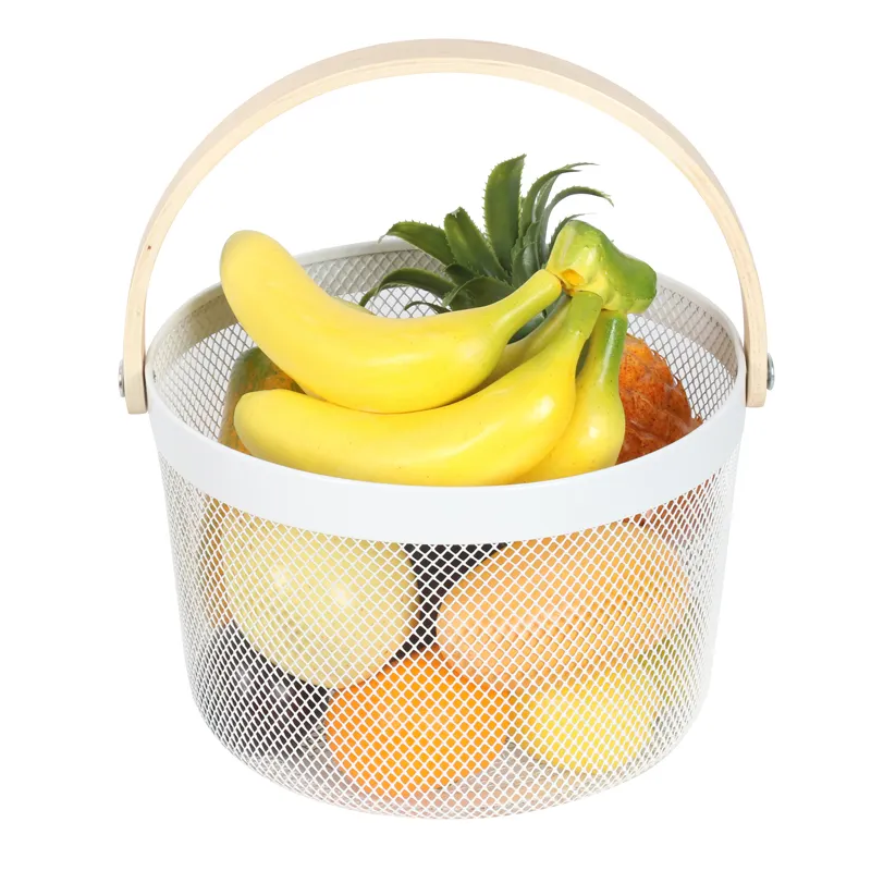 Panier métallique vide à poignées en bois, pour fruits et légumes, design moderne, pour la maison, coloré, 1 pièce