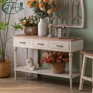 White Vintage <b>Console</b> <b>Table</b> Distressed Antique Style Wood Top <b>Storage</b> Shelf Entryway Desk American Country Decor - Product Image 1