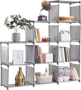 8-Cube Multifunctional Bookshelf Storage Rack Non-Woven Metal Iron <b>Cabinet</b> with MDF Wood Style Living Room Bedroom School Use - Product Image 1
