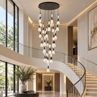 Lustre moderne de luxe pour escalier, grand escalier, hall d'hôtel, duplex, salon, lumière chaude LED, verre dépoli en forme de goutte, design fin