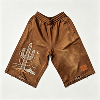 Shorts vintage délavés pour hommes, imprimé DTG Kornit, motif cactus du désert, style western, franges usées, marron, décontractés