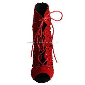 Nuevas llegadas personalizadas Zapatos de tacón alto de terciopelo rojo Latin Salsa <span class=keywords><strong>Bachata</strong></span> Clases de tacón Zapatos con cordones Botas de baile de 9CM - Product Image 2
