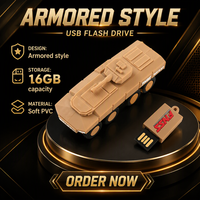 PVC Yumuşak Kauçuk USB Flash Sürücü 16GB Askeri Tank Tarzı Pendrive