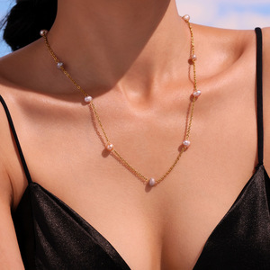 Collier ras du cou mystérieux en perles d'eau douce roses de haute qualité, en acier inoxydable doré, accessoire d'été élégant pour chrétiens - Product Image 1