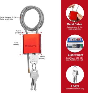Khóa cáp thép nhôm bền chắc BOZZYS 3 chìa khóa điều chỉnh được, dài 3.28ft, dùng cho xe đạp, cửa, tủ khóa, sử dụng ngoài trời, màu đỏ, mạ anodize. - Product Image 2