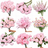 Bunga Sutra Buatan Buket Pernikahan Mawar Peony Eucalyptus Baby Breath Gypsophila Untuk Dekorasi Rumah DIY