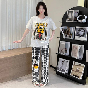 Pijamas térmicos de verano para mujer, pantalones de punto a rayas de perro Pluto gris claro, pantalones cortos largos de cintura elástica, <span class=keywords><strong>ropa</strong></span> explosiva para el hogar - Product Image 3