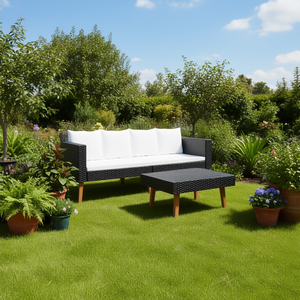 Ensemble de canapé de jardin en rotin PE noir avec coussins, meubles d'extérieur durables, design contemporain, modèle D0100HHHZDX - Product Image 2