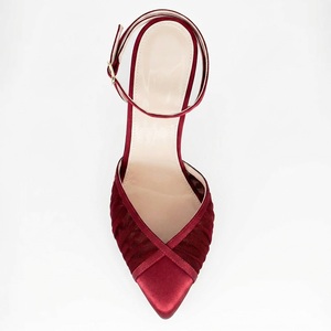 Escarpins slingback à talon aiguille pour femme, à bout pointu, en maille froncée, avec bride de cheville, vente en gros OEM - Product Image 3
