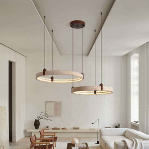 Lustre suspendu rond en travertin médiéval, lumière pour salon, salle à manger, hall, décoration nordique, pierre jaune, LED - Product Image 5
