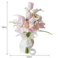 Rosa Künstlicher Brautstrauß, Realistische Tulpen und Calla-Lilien Handgebundener Blumenstrauß für Braut Hochzeitszeremonie & Brautfotoshooting