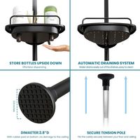 Étagère d'angle de douche 4 niveaux réglable avec barre télescopique, support de rangement antirouille pour salle de bain