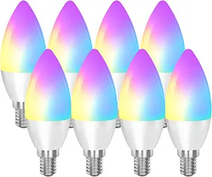 E12发光二极管烛台灯泡变色蜡烛B11白炽等效450流明RGB暖白色5W 12色2模式定时器