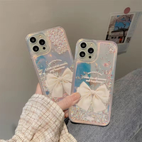 Coque de téléphone Premium à paillettes liquides et strass, motif nœud papillon, pour iPhone 17 Pro Max 16 Pro Max 15 13 12 11