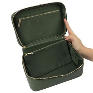 Estuche Organizador de Cosméticos de Viaje Impermeable de Cuero Genuino con Doble Cremallera, Caja de Almacenamiento de Artículos de Aseo de Gran Capacidad para Mujer - Product Image 3
