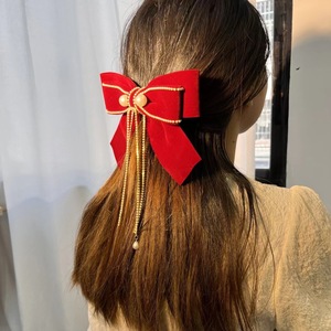 <span class=keywords><strong>Tocado</strong></span> de lazo de terciopelo rojo, accesorio para el cabello de <span class=keywords><strong>novia</strong></span>, clip superior para el cabello atmosférico simple - Product Image 2