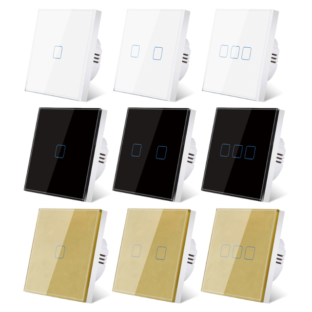 SIXWGH 1/2/3/4 Gang Home Wall Touch Light Switches Glass Panel Without Natural Line 10A 300W Control Switch for Single Live Wire