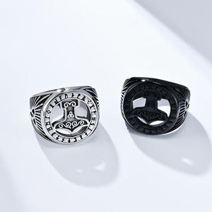 Retro-style Celtic triangle knot <b>titanium</b> steel <b>ring</b>, unique and niche Viking eternal knot battle axe punk jewelry. - Product Image 1