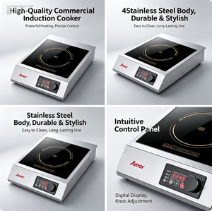 Cuisinière à <span class=keywords><strong>induction</strong></span> commerciale 3500W, puissance réelle 2800W, contrôle à 10 niveaux, structure en acier inoxydable - Product Image 4