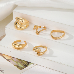 5pcs/set Punk Style Irregular <b>Ring</b> Geometric Design Cross <b>Ring</b> Trendy Gold Color <b>Chunky</b> <b>Rings</b> Set for Women - Product Image 3