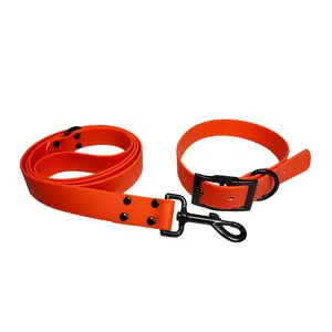 Stocked Wholesale PVC Waterproof Dog Collar Leash Set Adjustable Durable Pet Collars With Dog Leashes For Small Medium