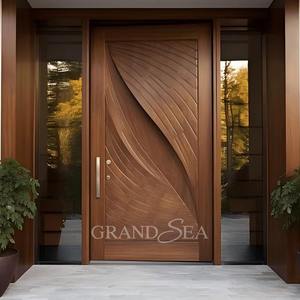 Diseño de patrón de madera Puerta de entrada blindada para el hogar de gama alta para exteriores Puerta de entrada antirrobo de seguridad de acero moderna para la venta - Product Image 6