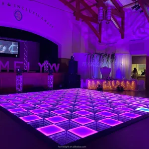 Pista de dança 3D infinita magnética sem fio portátil para palco de festas, pista de dança iluminada por LED para palco de festas de casamento