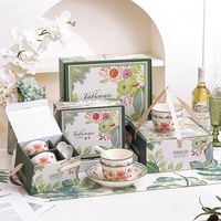 Vaisselle en céramique florale coffret cadeau bol jetable cuillère souvenir pour événements transfrontaliers petit bol en gros