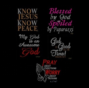 Best Seller Jesús bendecido por Dios mimado mi Dios es impresionante religioso cristiano diamantes de imitación hierro en Diseño de transferencia para camiseta - Product Image 1