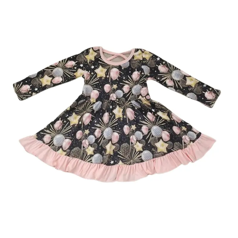 Wholesale hot sale new year baby clothes Kids high quality dress long sleeve baby twirl dresses for toddler girl