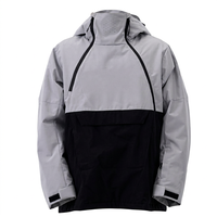 Veste softshell imperméable à capuche pour homme, color-block gris et noir, coupe droite, avec fermeture éclair et poches, idéale pour l'hiver et les activités de plein air