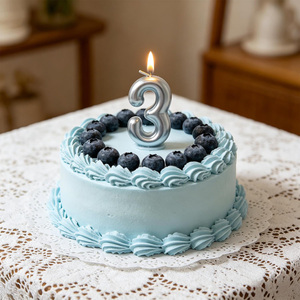 Vela Decorativa para Pastel de Cumpleaños, Número 3 Plateado, de Parafina, Sin Aroma, Sin Goteo, 6 cm - Product Image 4