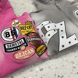 เสื้อฮู้ดเย็บปักซิปสองชั้นมีฮู้ดผ้าเกล็ดปลาซักกรดเทอร์รี่ไซส์ใหญ่พิเศษ - Product Image 6