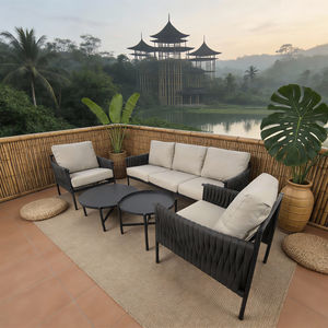 Ensemble de canapés d'extérieur en rotin tressé aluminium tropical 5 pièces avec deux tables basses, couleurs de coussins personnalisables, imperméable, haut de gamme pour - Product Image 2