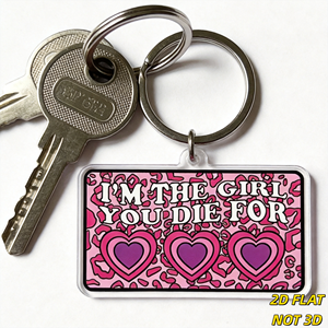 Portachiavi 'I'm the Girl You Die for' con Stampa Leopardata Rosa e Cuori Viola, Accessorio con Frase Audace e Sgargiante <span class=keywords><strong>per</strong></span> Borse, Chiavi, Zaini - Product Image 4