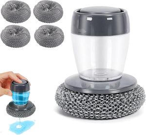 Kitchen Gadgets PET Soap Dispensing Palm <b>Scrub</b> Cleaning <b>Brush</b> Plastic Pot Scrubber Dish <b>Brush</b> With Soap Dispenser - Product Image 1
