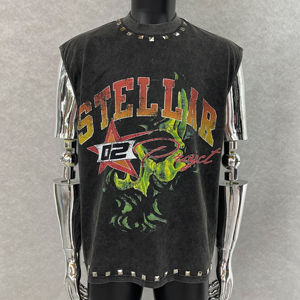 <span class=keywords><strong>T</strong></span>-shirt sans manches en coton 100% personnalisé Guangzhou Shangshang, impression DTG, graphisme jumbo, vintage, lavage à l'acide, rivets, débardeur - Product Image 2