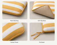 Coussin de banc d'extérieur à rayures horizontales jaune doré, hydrofuge, résistant aux UV, séchage rapide, mousse haute densité, avec sangles de fixation