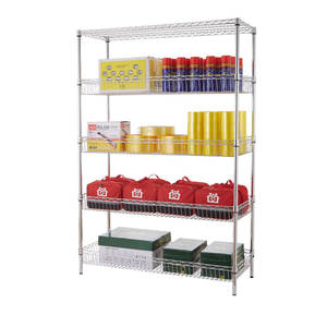 <span class=keywords><strong>Étagère</strong></span> <span class=keywords><strong>de</strong></span> rangement commerciale à 5 niveaux réglable en acier chromé avec paniers en fil métallique pour garage - Vente en gros - Product Image 1