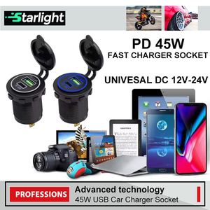 Meilleur chargeur de voiture 45W PD USB C <span class=keywords><strong>charge</strong></span> rapide <span class=keywords><strong>5V</strong></span> 2.4A <span class=keywords><strong>DC</strong></span> 12-24V Compatible Tesla Truck RV Marine Boat Motorcycle - Product Image 6