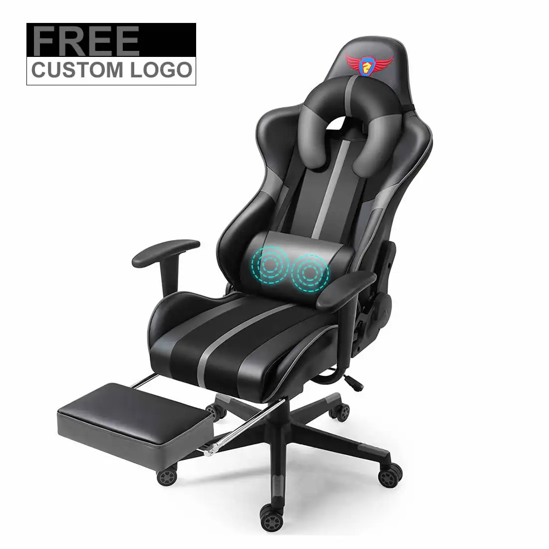 Factory Price Sale Free Custom LOGO Grey ergonomic swivel chair leather pu game chair gaming racing With Footrest And Massage