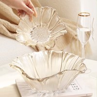 Thee-kleurige Scandinavische stijl licht luxe plantenbloemvormige moderne kristallen glazen fruit schaal woonkamer huishoudelijke kleine notenbak