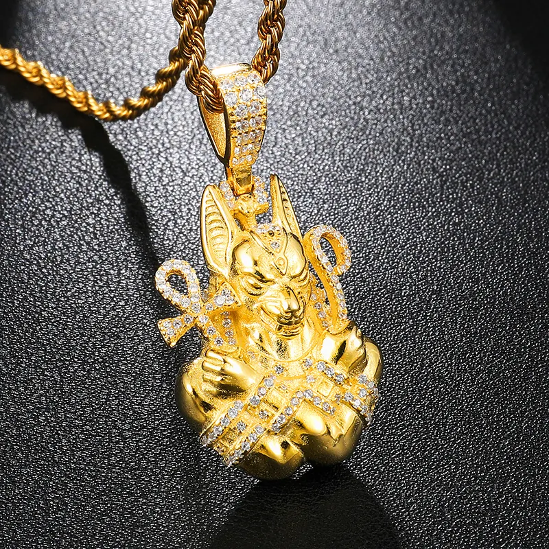 Rapper Iced Out Egitto Ankh Croce Anubis Pendente e Collana Per Gli Uomini Dei Monili