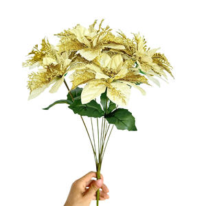 9 زهور بوينسيا اصطناعية يدوية الصنع طويلة الأمد مع لمعان للزينة في أعياد الميلاد وحفلات الزفاف، باقة بالجملة - Product Image 6